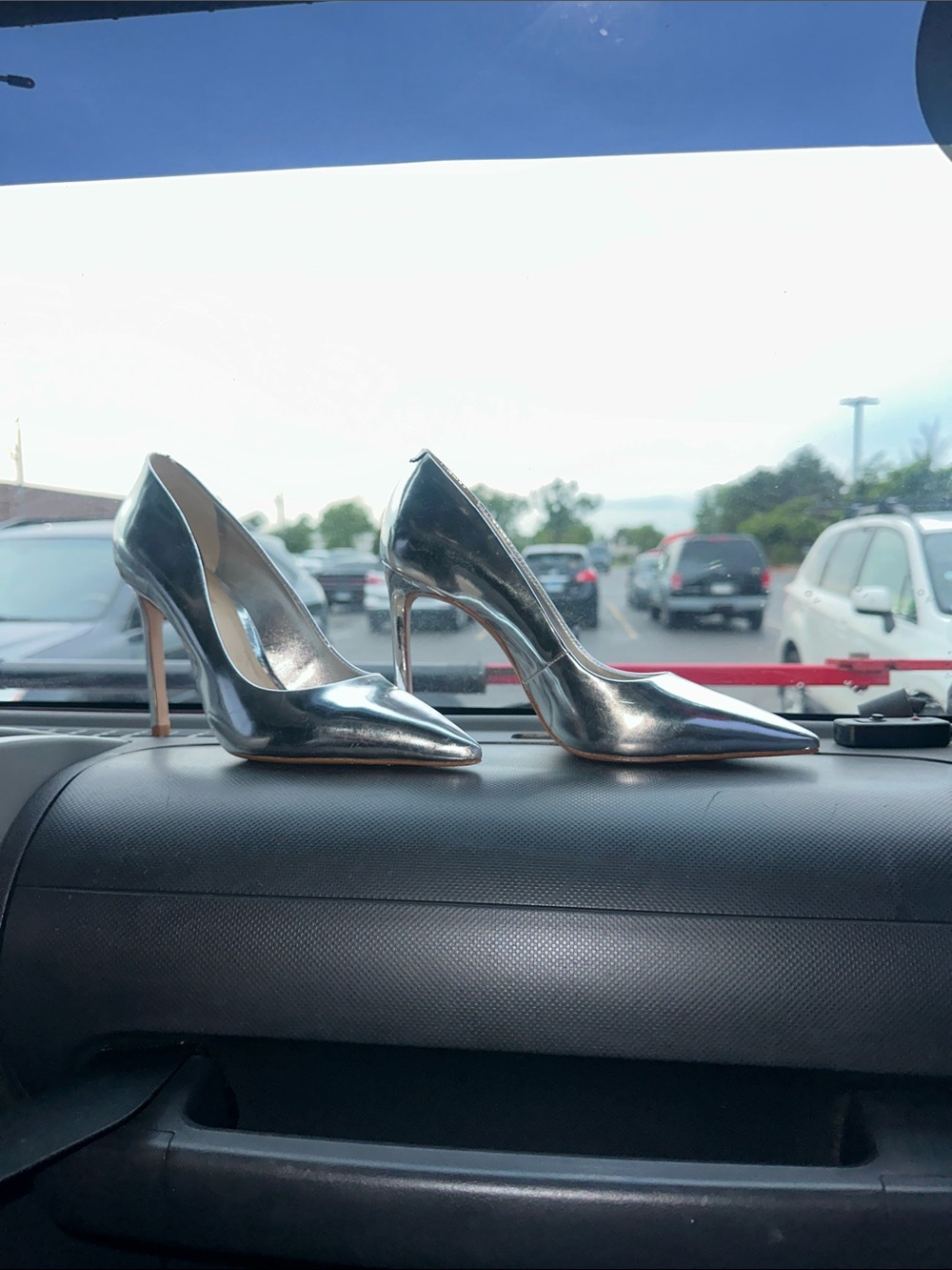 Metallic Silver Pointed-Toe Stiletto Pumps